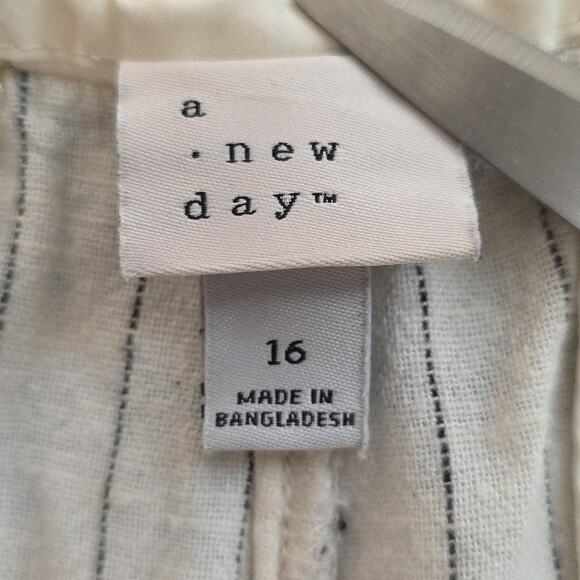 Womens Sz 16 Ivory Linen Blend High-Waisted Gauzy Wide Leg Striped Beachy Pants - Picture 3 of 10